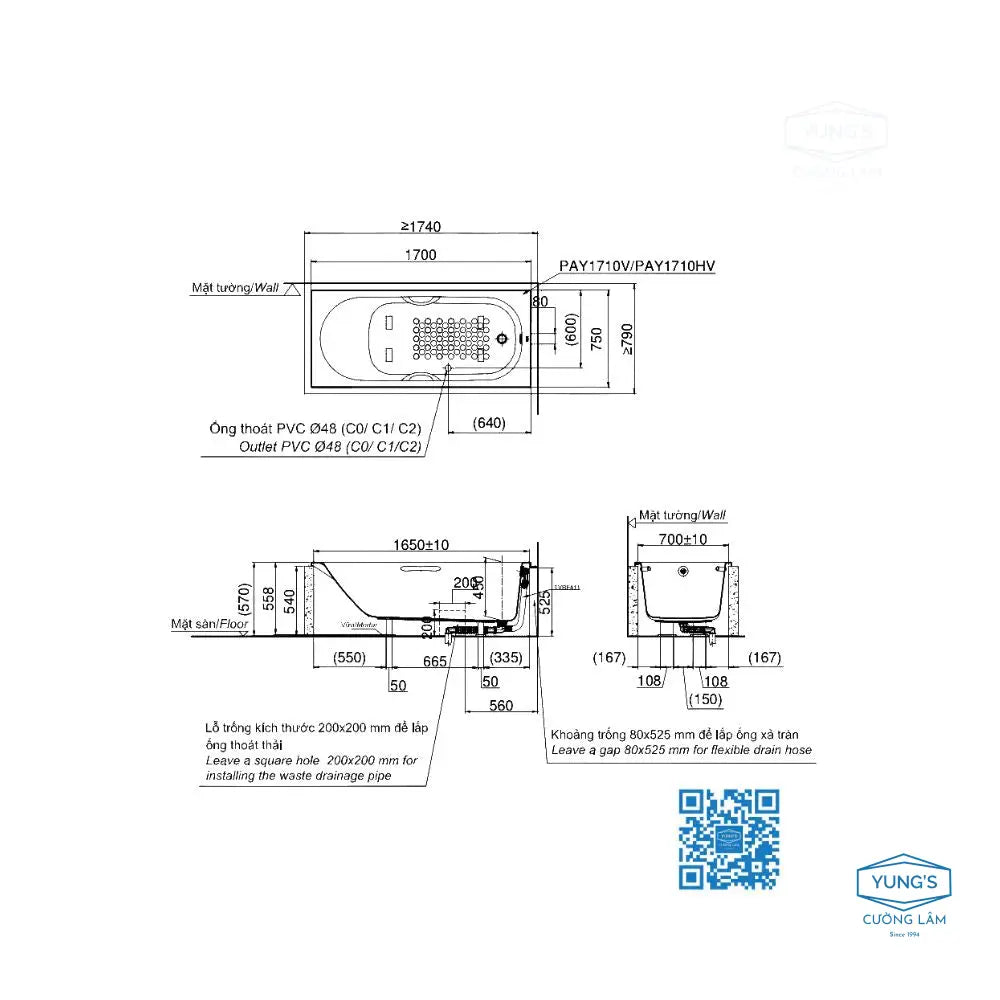 Pay1710V#W Bồn Tắm Xây