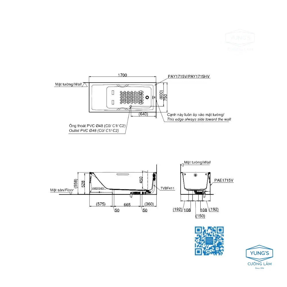 Pay1715V#W Bồn Tắm Xây