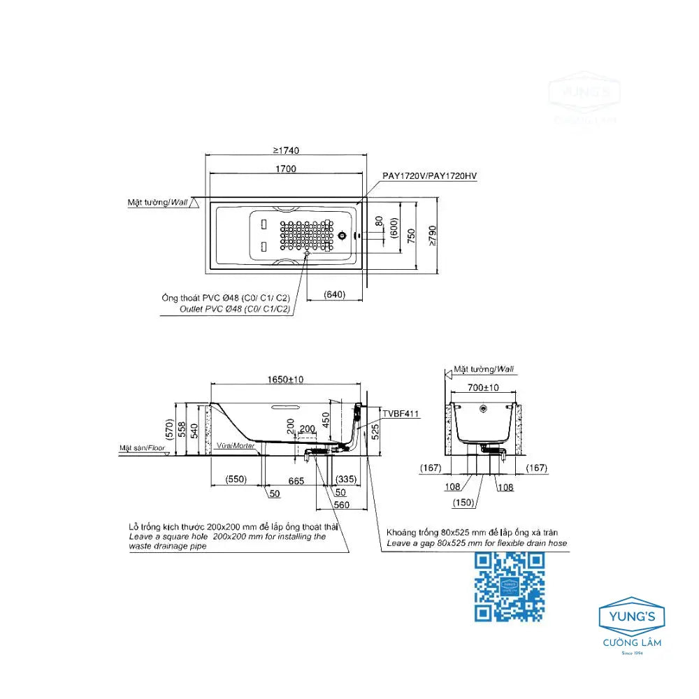 Pay1720V#W Bồn Tắm Xây