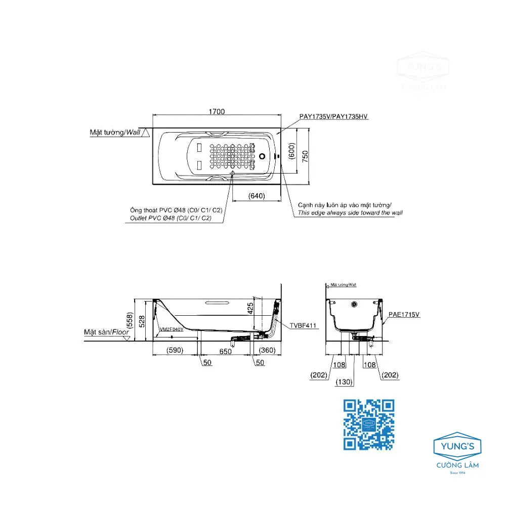 Pay1735V#W Bồn Tắm Xây