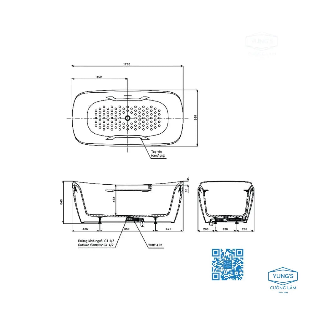 Bồn tắm đặt sàn GALALATO PJY1734HPWEN#GW TVBF412 | Thiết Bị Vệ Sinh TO…