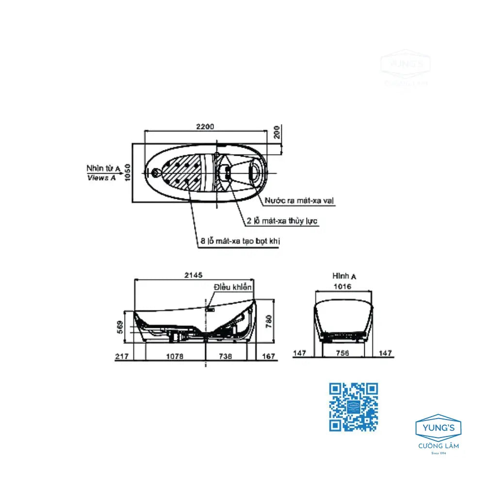 Bồn tắm nổi không gian PJYD2200PWE#GW | Thiết Bị Vệ Sinh TOTO