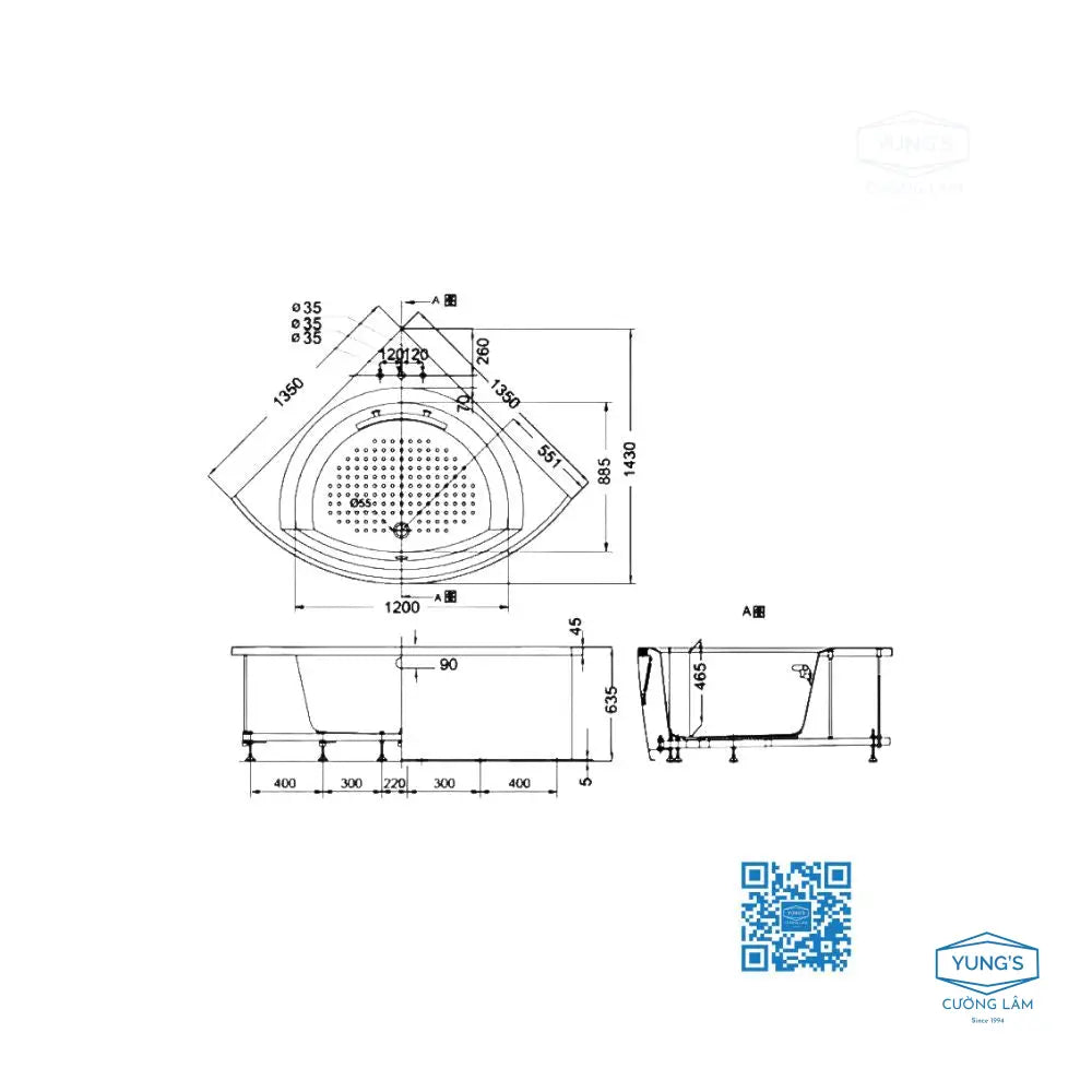 Bồn tắm đặt sàn góc PPY1353-3HPE#P DB505R-2B | Thiết Bị Vệ Sinh TOTO