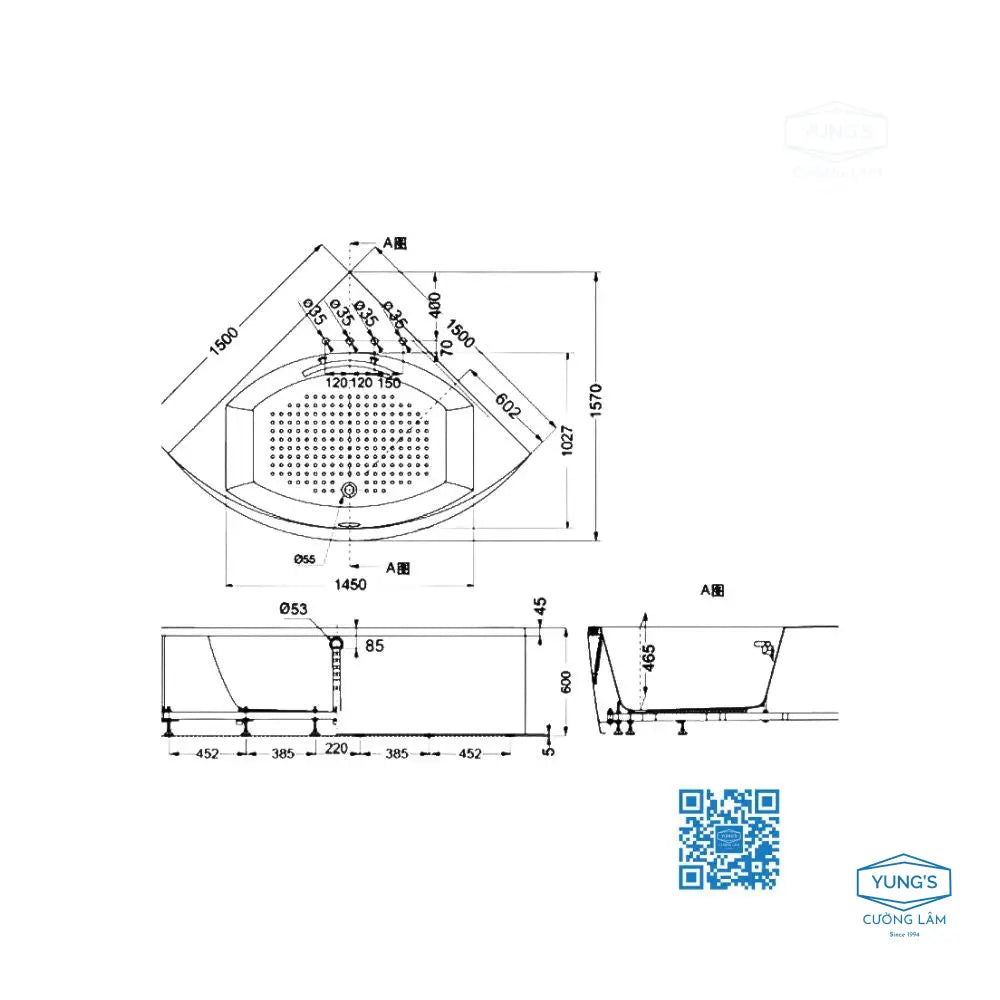 Bồn tắm đặt sàn góc PPY1543-4HPE#P DB505R-2B | Thiết Bị Vệ Sinh TOTO