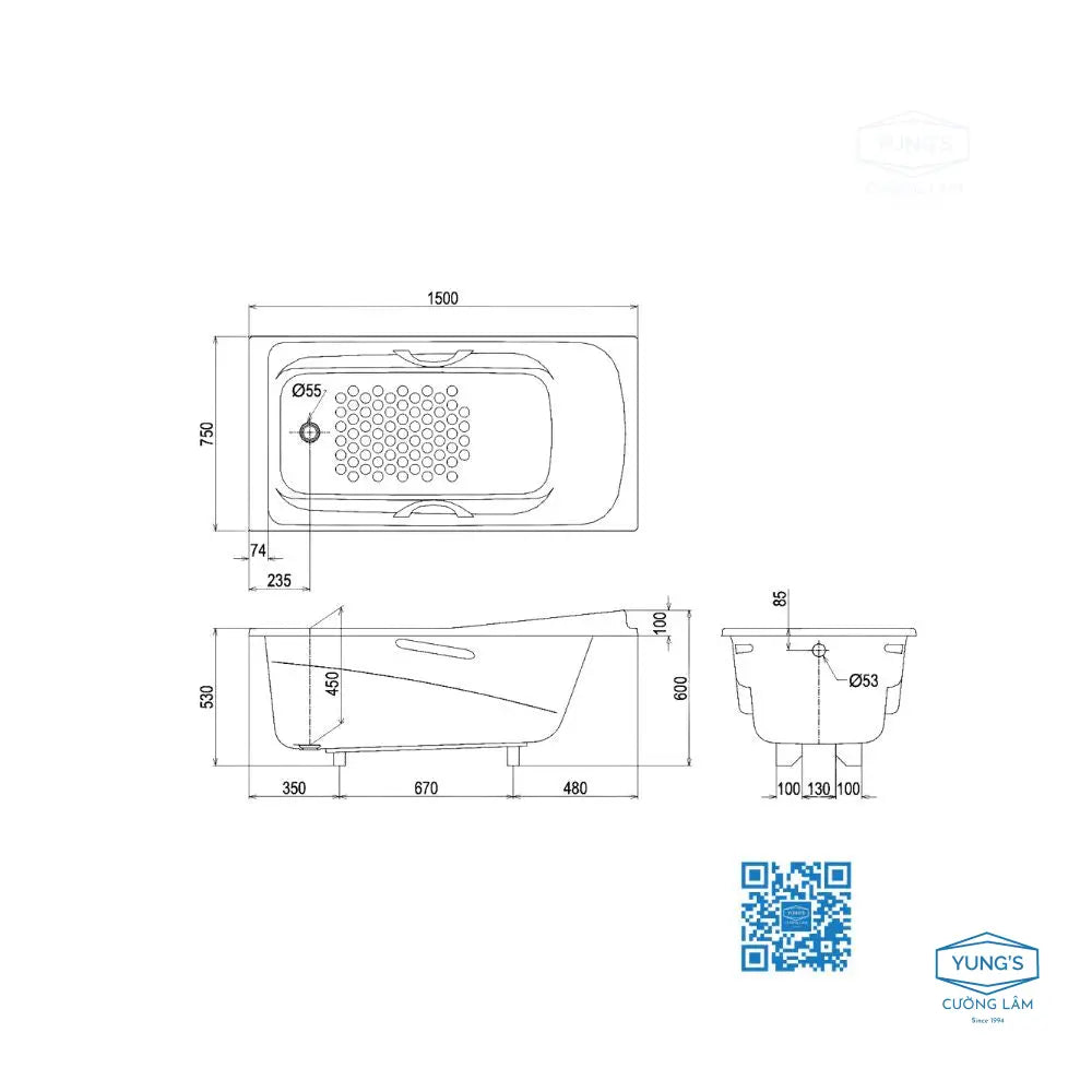 Bồn tắm ngọc trai có tay vịn PPY1560HPE#P DB501R-2B | Thiết Bị Vệ Sinh…