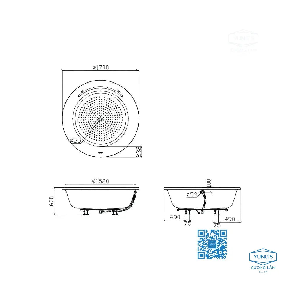 Bồn tắm nằm xây PPY1720HPTE#P | Thiết Bị Vệ Sinh TOTO