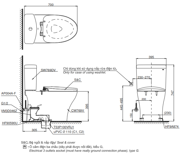 Bồn Cầu Điện Tử TOTO CS986CGW17 Nắp Rửa Washlet TCF23460AAA C2 Giấu Dâ…