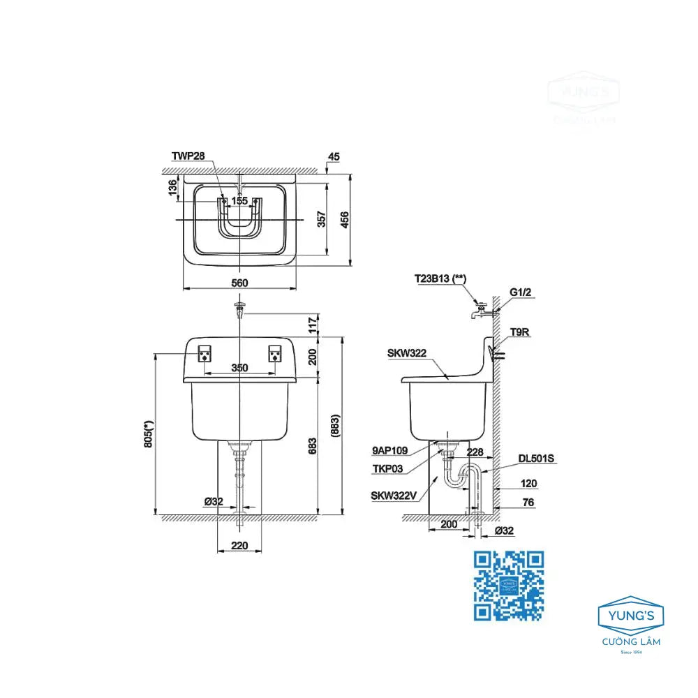 Sk322/Sk322F#W Lavabo Treo Tường