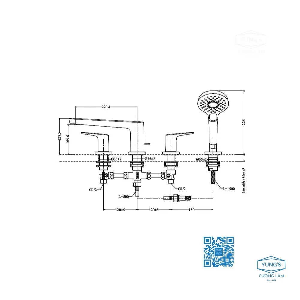 Bộ vòi xả bồn tắm TBG03202BB | Thiết Bị Vệ Sinh TOTO