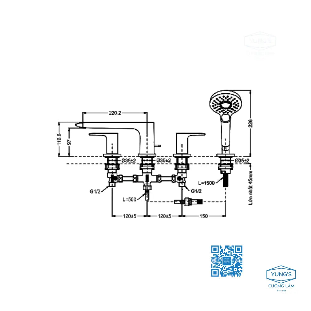 Vòi sen bồn tắm nằm TBG04202B | Thiết Bị Vệ Sinh TOTO