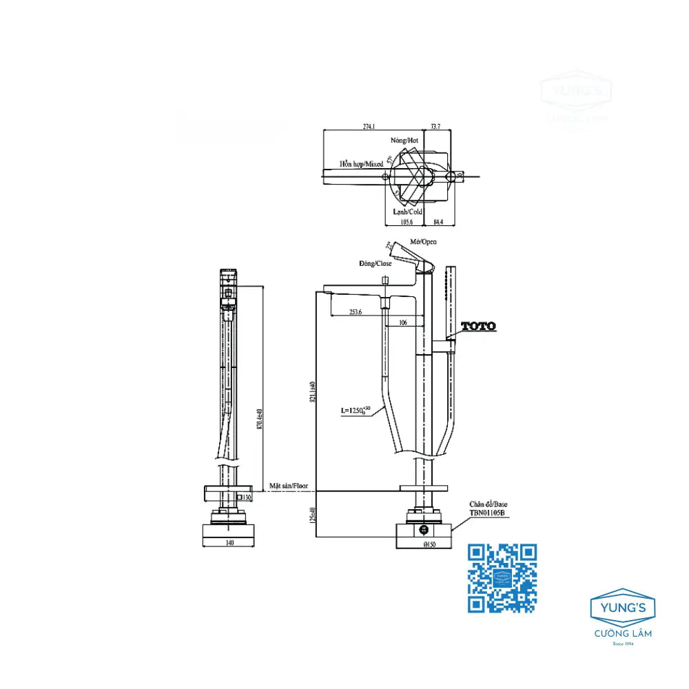 Vòi xả bồn nóng lạnh TBG10306AA TBN01105B | Thiết Bị Vệ Sinh TOTO