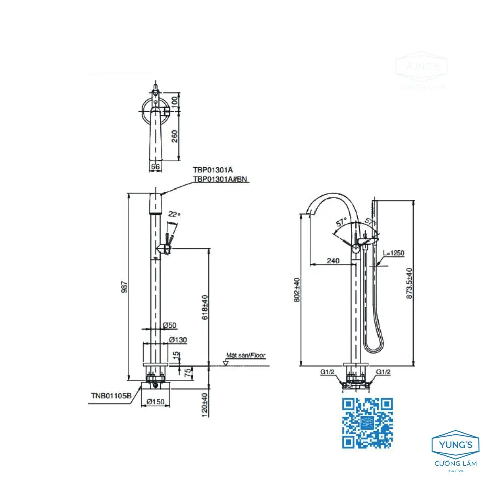 Vòi xả bồn đặt sàn TBP01301A#BN TBN01105B | Thiết Bị Vệ Sinh TOTO