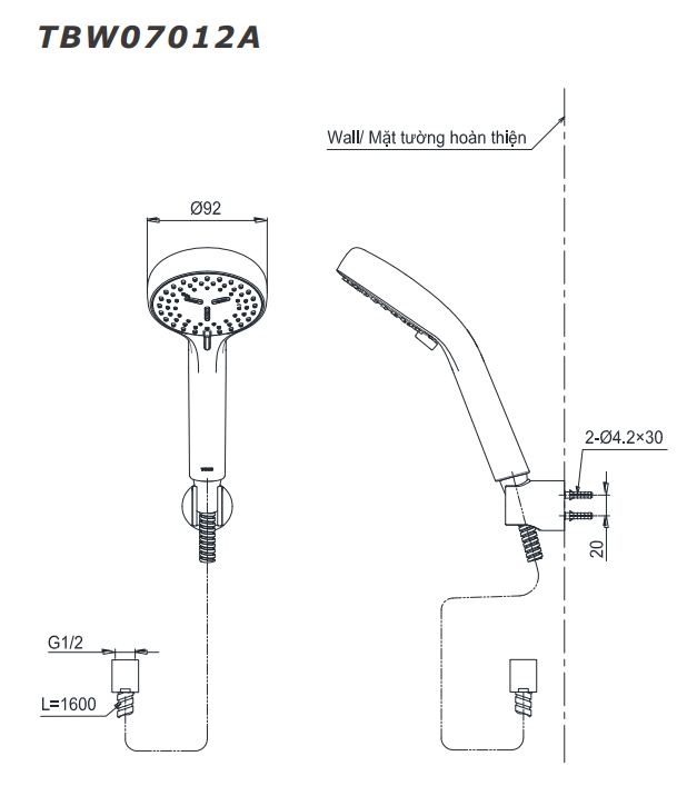 TBS01302V TBW07012A - Sen tắm gắn tường