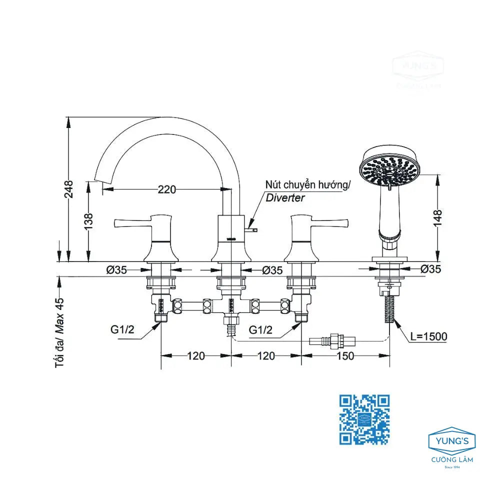 Vòi xả bồn nóng lạnh TBS02202BA | Thiết Bị Vệ Sinh TOTO