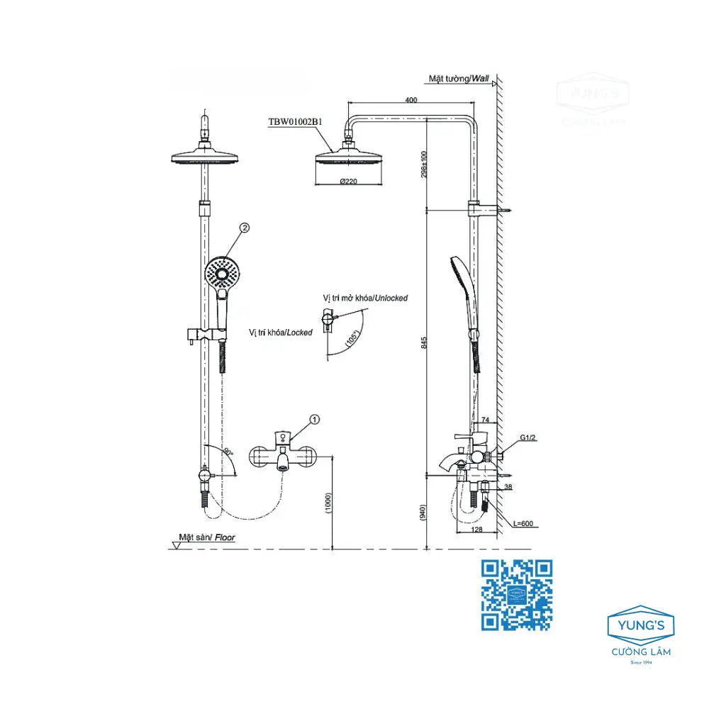 Bộ sen cây TBW01002BA TBG01302VA TBW01010A | Thiết Bị Vệ Sinh TOTO