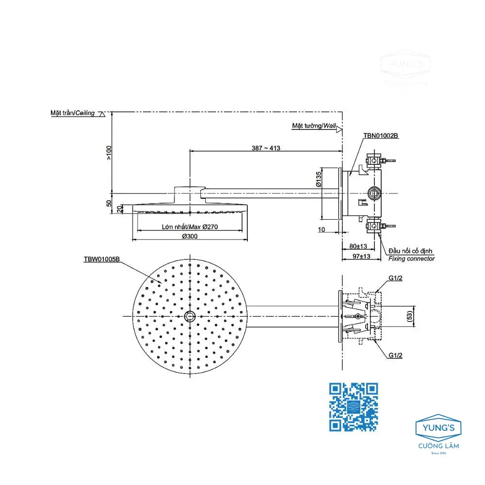 Bát sen gắn tường TBW01005B TBN01002B | Thiết Bị Vệ Sinh TOTO