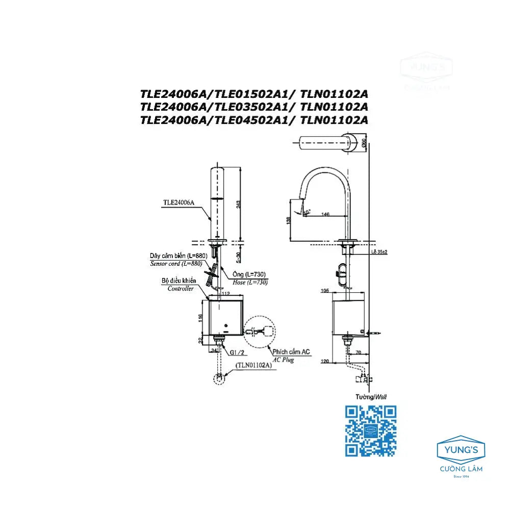 Vòi Lavabo cổ cao cảm ứng tự động TLE24007A | Thiết Bị Vệ Sinh TOTO