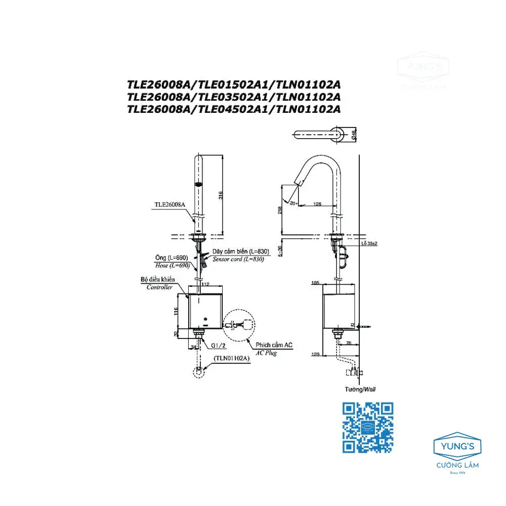 Vòi Lavabo cổ cao cảm ứng TLE26008A | Thiết Bị Vệ Sinh TOTO