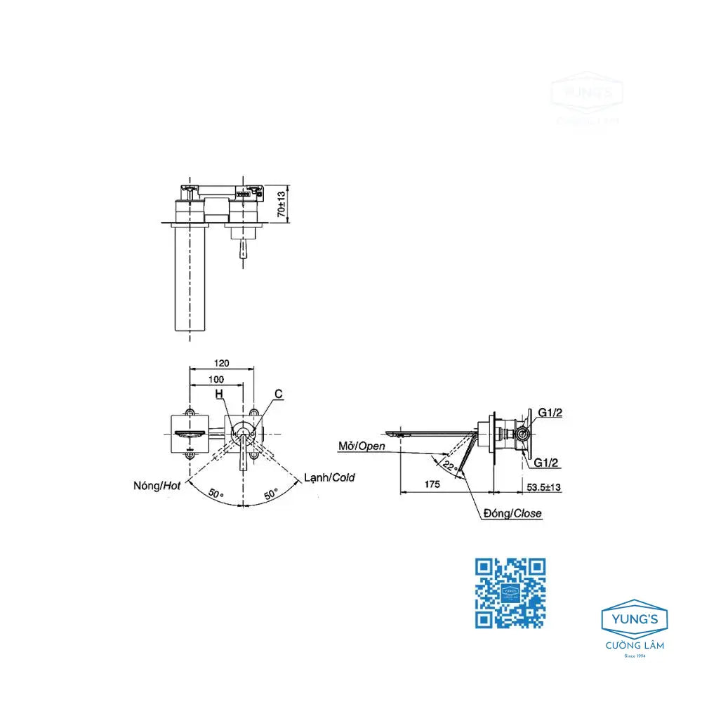 Vòi Lavabo nóng lạnh âm tường TLP02309B | Thiết Bị Vệ Sinh TOTO