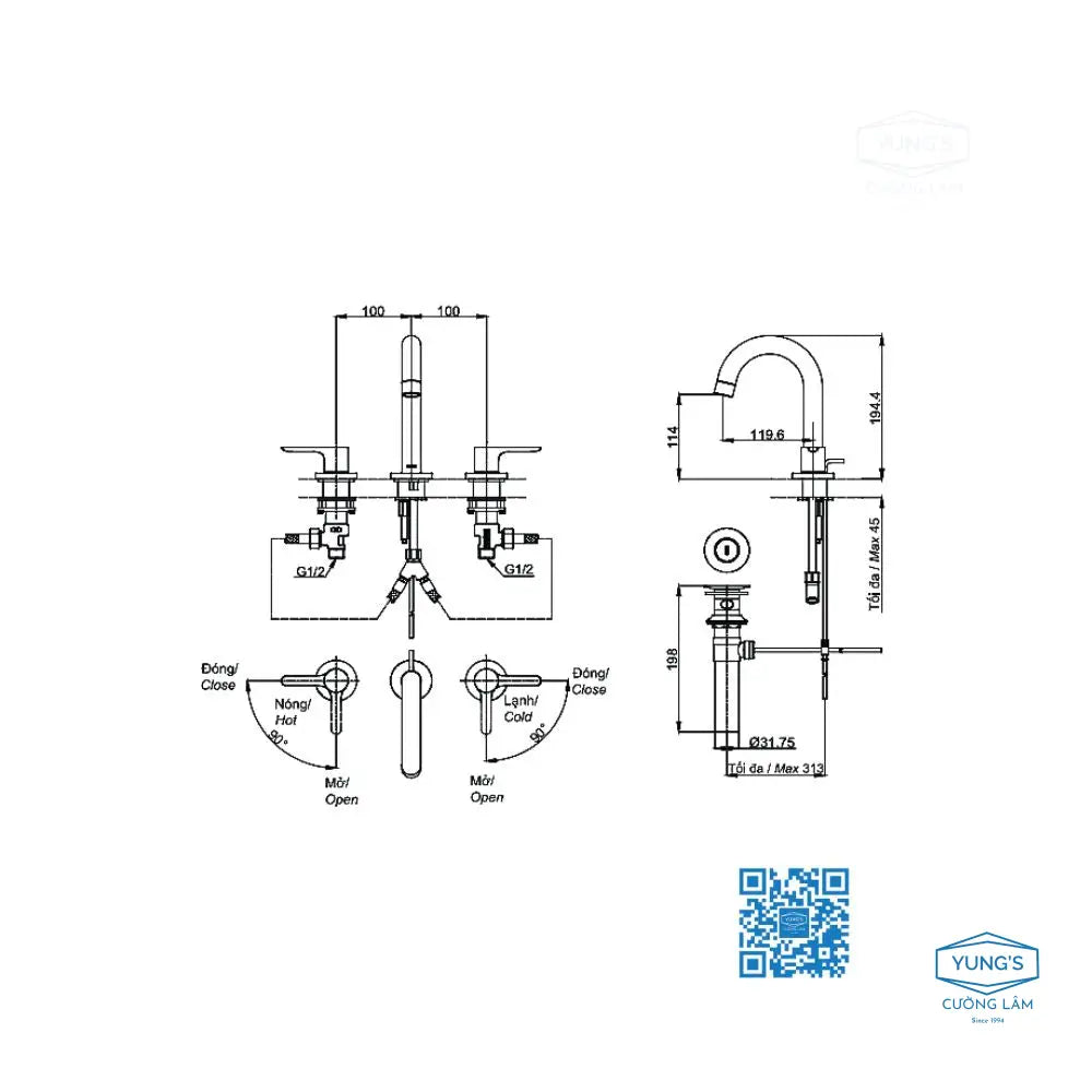 Vòi chậu tay vặn nóng lạnh LB TLS01201BA | Thiết Bị Vệ Sinh TOTO