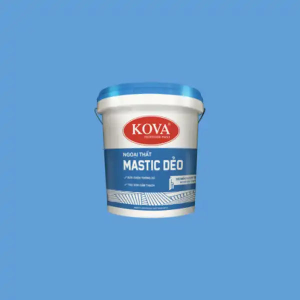 Xô nhựa trắng có viền xanh ghi 'KOVA MASTIC DEO'