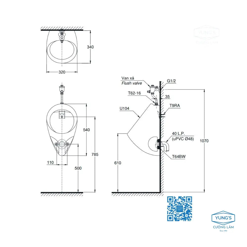 Tiểu nam treo tường U104W/F#W DU601SRR | Thiết Bị Vệ Sinh TOTO