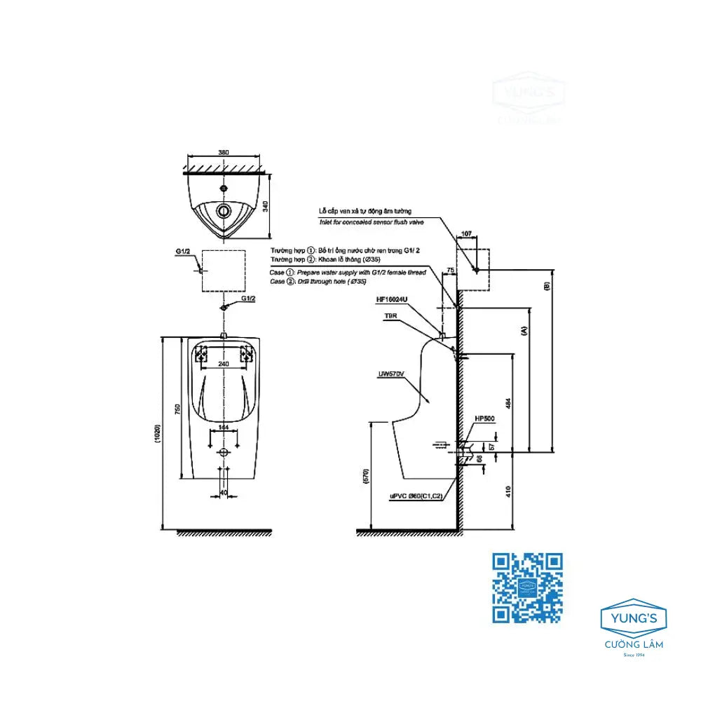 Tiểu nam treo tường UT570T | Thiết Bị Vệ Sinh TOTO