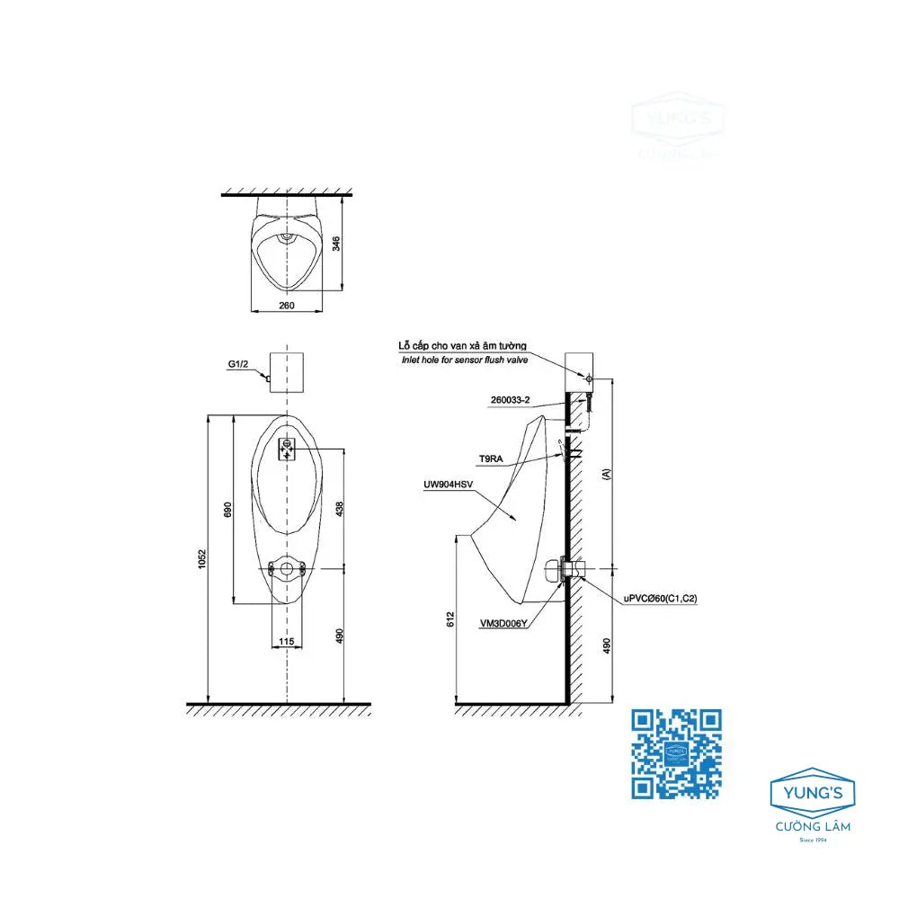 Tiểu nam treo tường UT904HN | Thiết Bị Vệ Sinh TOTO