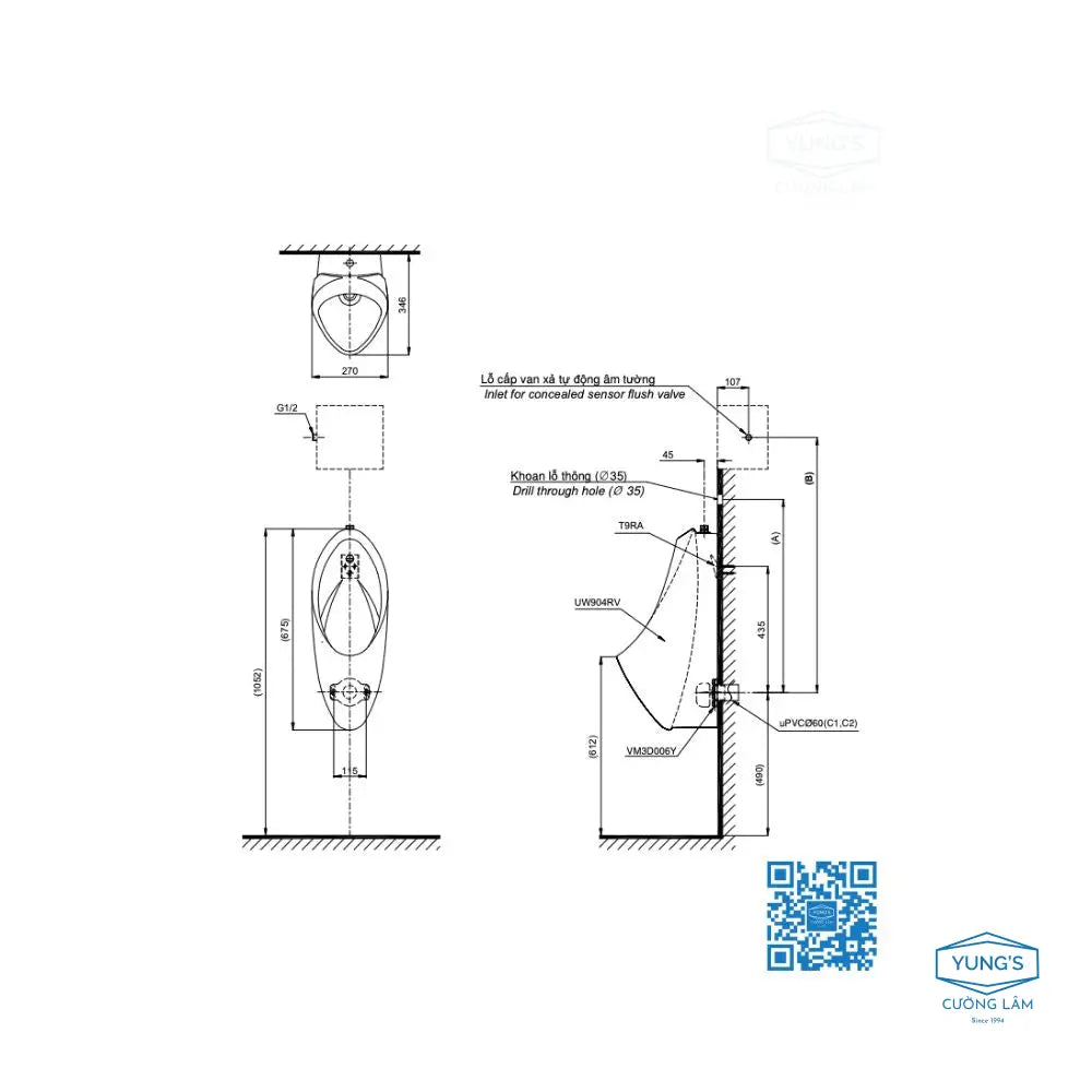 Tiểu nam treo tường UT904R | Thiết Bị Vệ Sinh TOTO