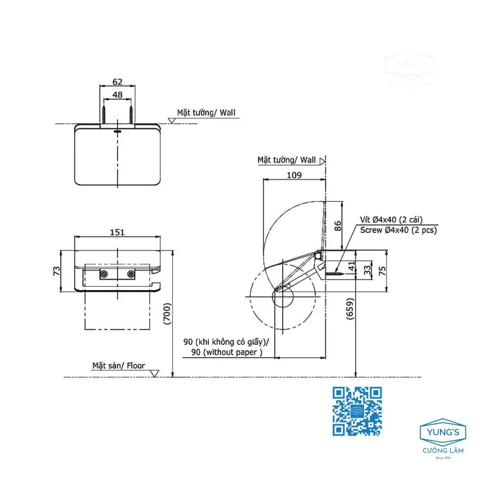 Lô giấy vệ sinh đơn YH902V | Thiết Bị Vệ Sinh TOTO