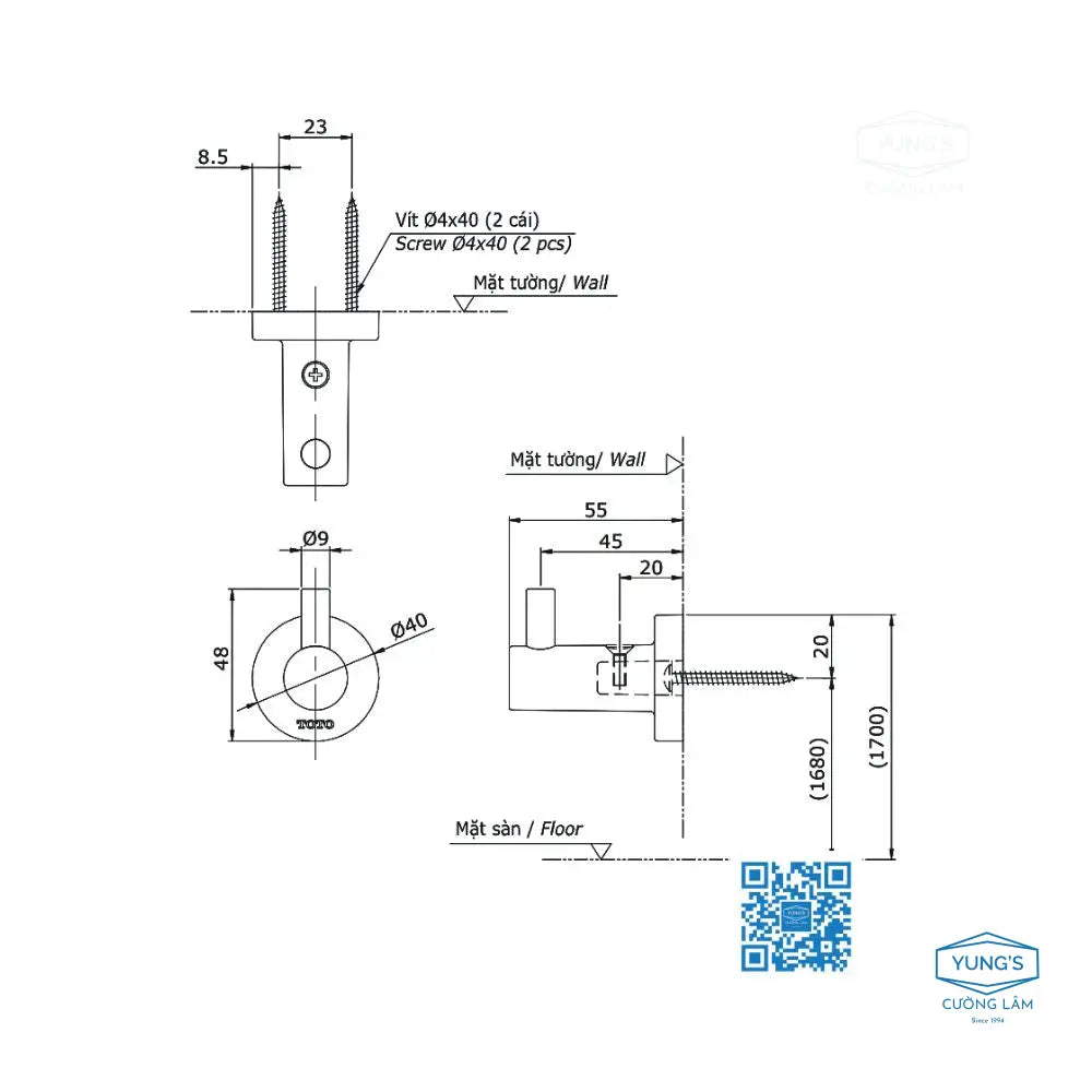 Móc áo YRH406V | Thiết Bị Vệ Sinh TOTO