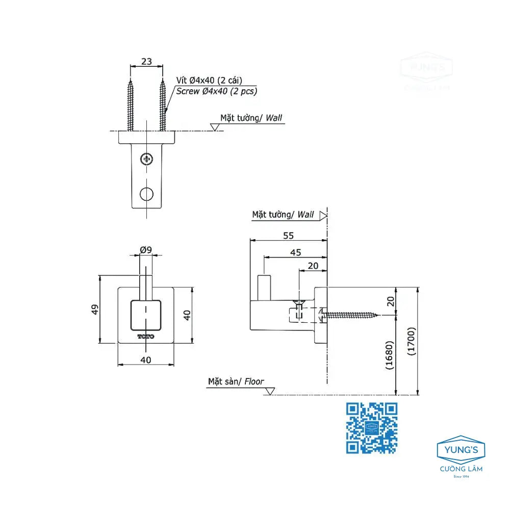 Móc áo YRH408V | Thiết Bị Vệ Sinh TOTO