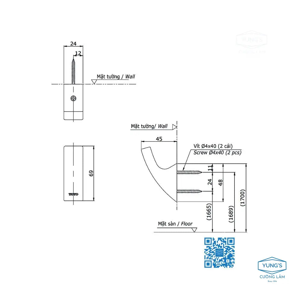 Móc áo YRH903V | Thiết Bị Vệ Sinh TOTO