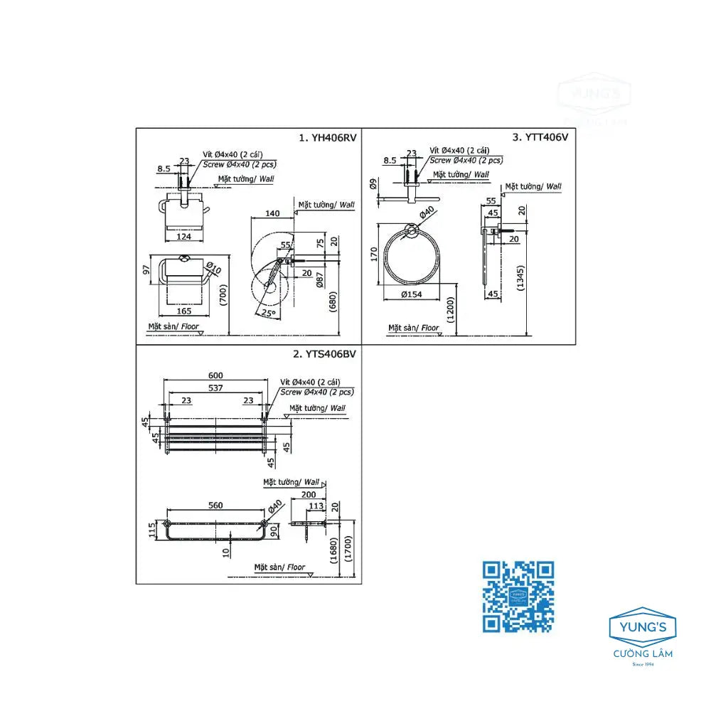 Bộ 3 sản phẩm L YS406N3V | Thiết Bị Vệ Sinh TOTO