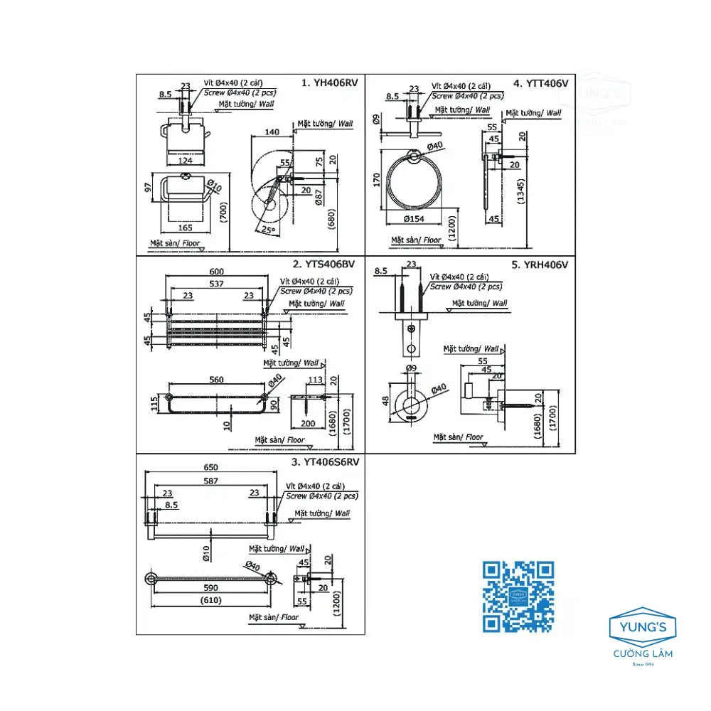 Bộ 3 sản phẩm L YS406N5V | Thiết Bị Vệ Sinh TOTO