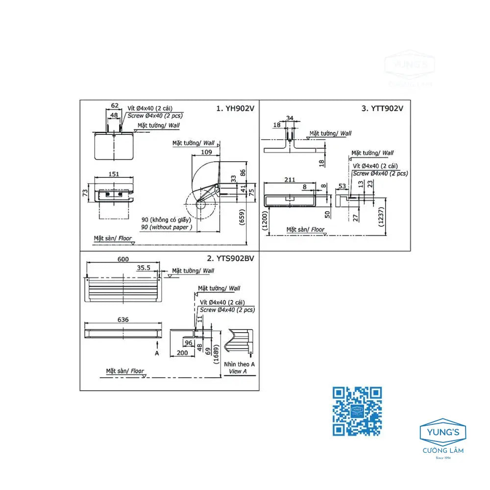 Bộ 3 sản phẩm L YS902N3V | Thiết Bị Vệ Sinh TOTO