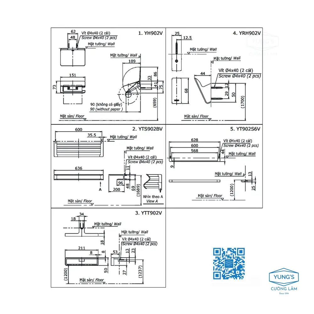 Bộ 5 sản phẩm L YS902N5V | Thiết Bị Vệ Sinh TOTO