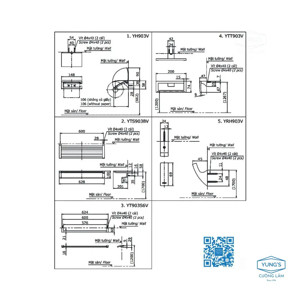 Bộ 5 sản phẩm L YS903N5V | Thiết Bị Vệ Sinh TOTO