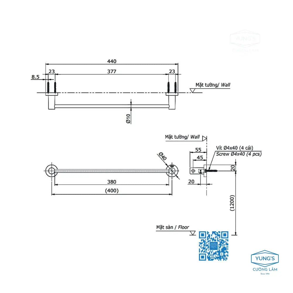 Thanh vắt khăn đơn YT406S4RV | Thiết Bị Vệ Sinh TOTO