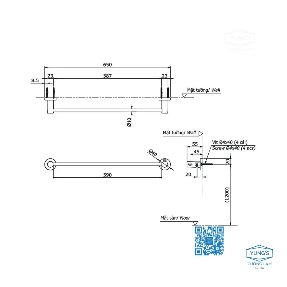 Thanh vắt khăn đơn YT406S6RV | Thiết Bị Vệ Sinh TOTO