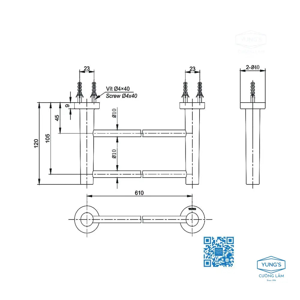 Thanh vắt khăn đôi L YT406W6V | Thiết Bị Vệ Sinh TOTO