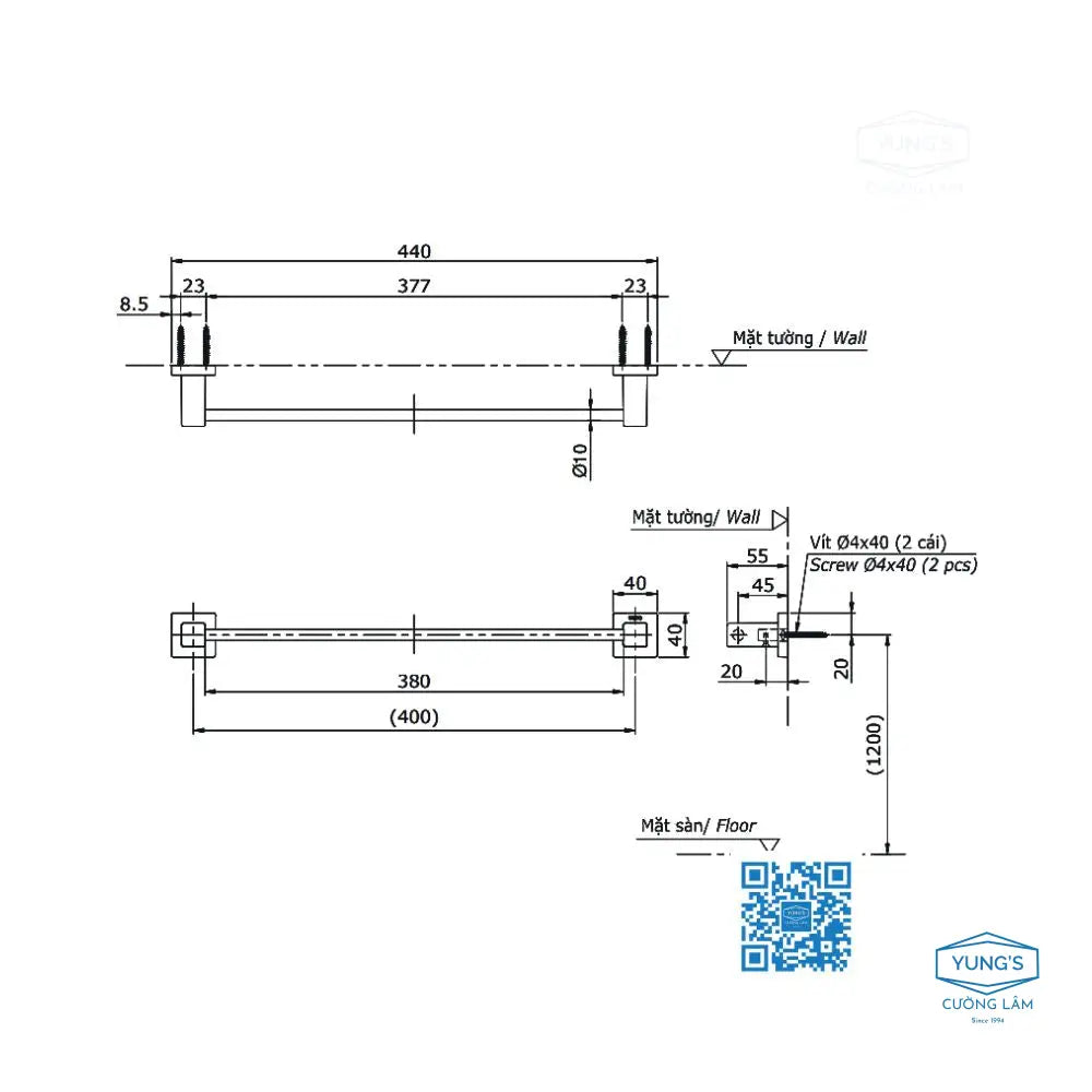 Thanh vắt khăn YT408S4RV | Thiết Bị Vệ Sinh TOTO