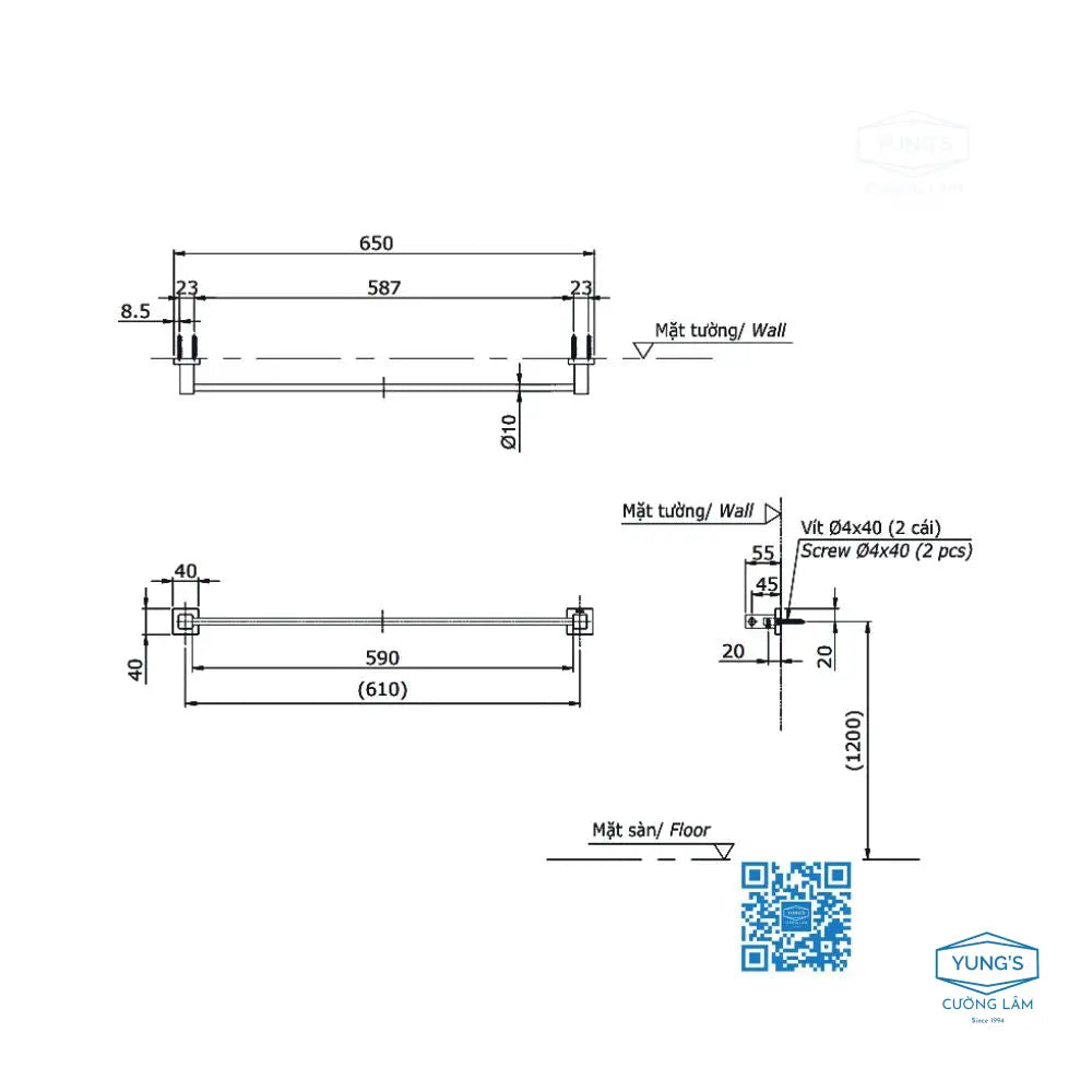 Thanh vắt khăn YT408S6RV | Thiết Bị Vệ Sinh TOTO