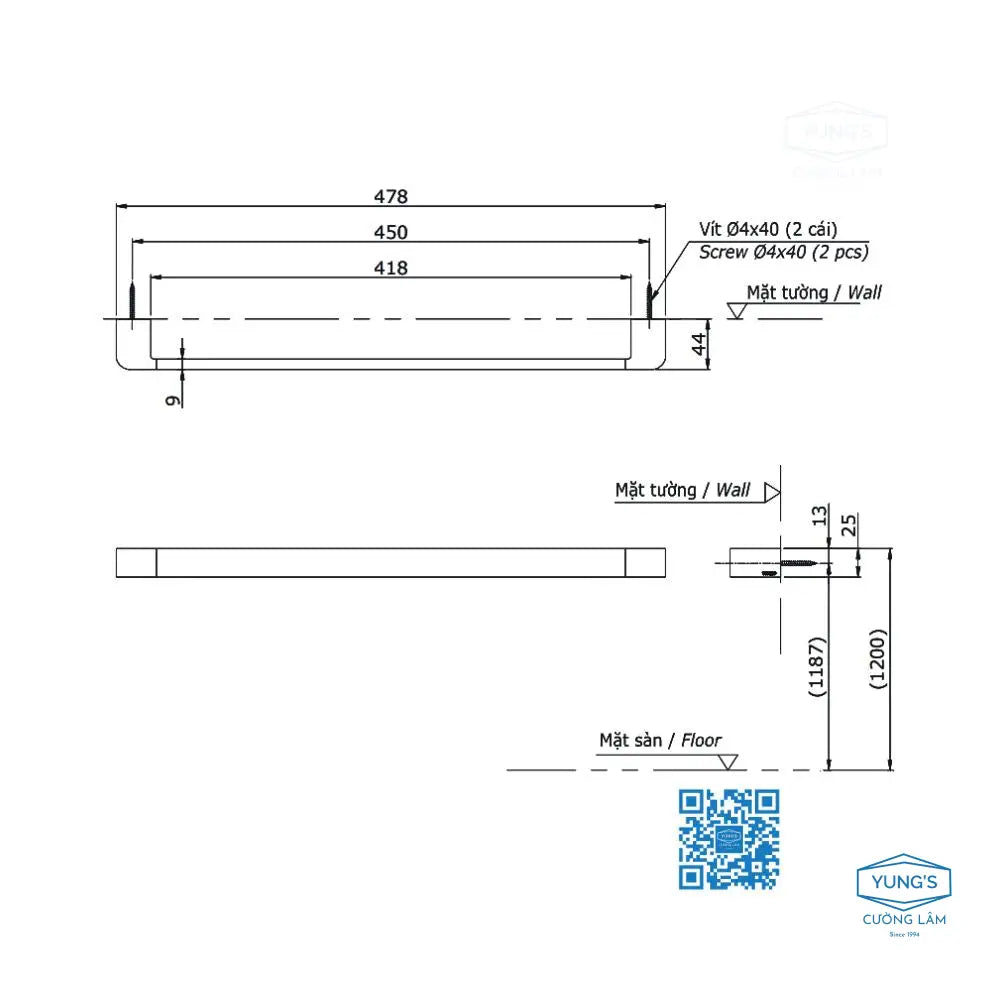 Thanh vắt khăn G YT902S4V | Thiết Bị Vệ Sinh TOTO