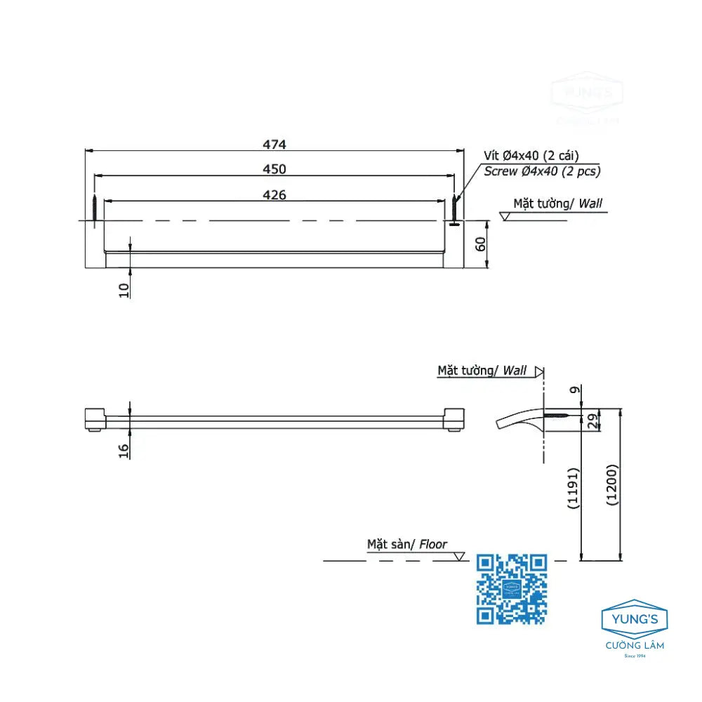 Thanh vắt khăn đơn YT903S4V | Thiết Bị Vệ Sinh TOTO