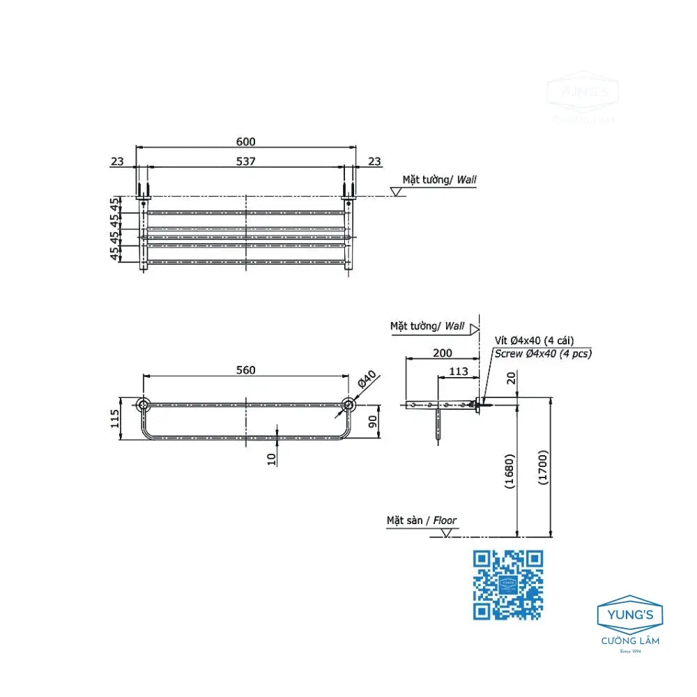 Thanh vắt khăn 2 tầng L YTS406BV | Thiết Bị Vệ Sinh TOTO