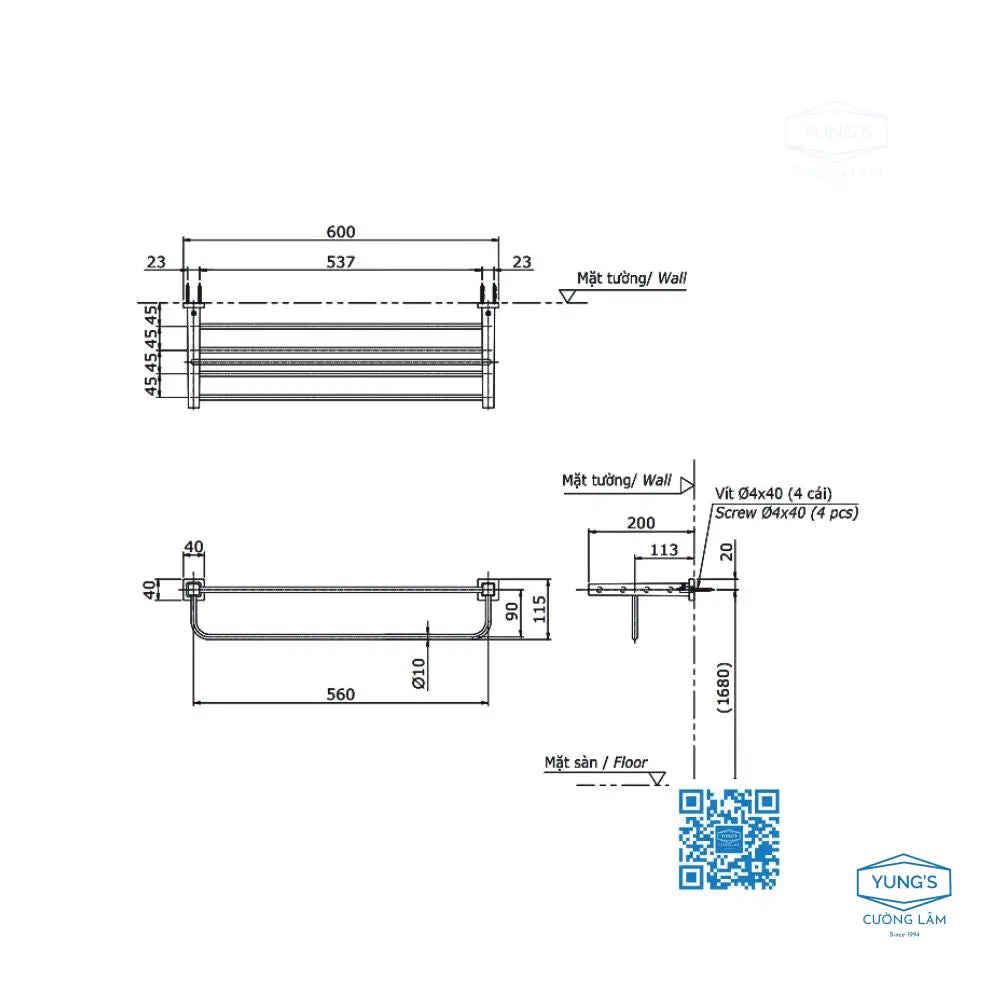 Thanh vắt khăn YTS408BV | Thiết Bị Vệ Sinh TOTO