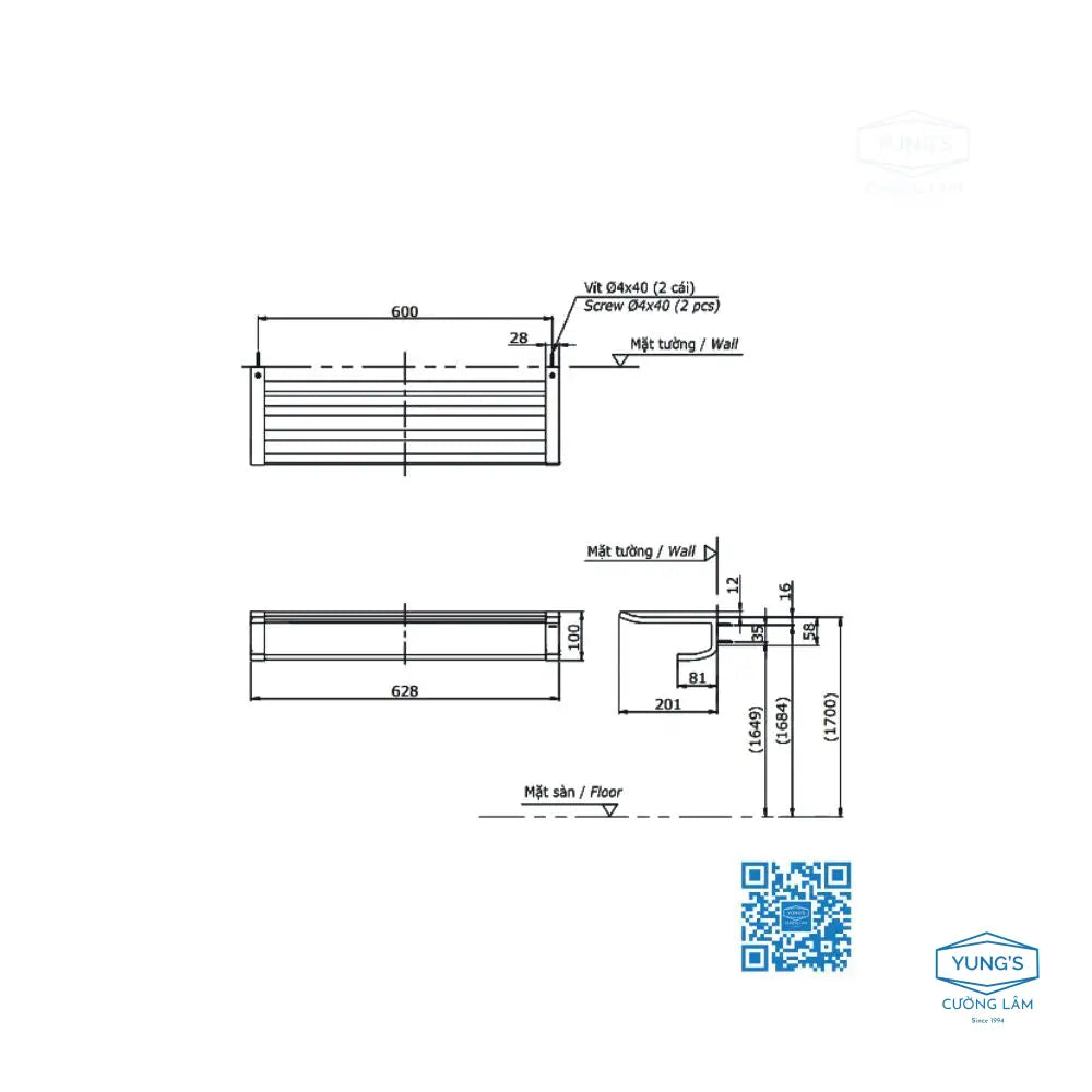 Kệ kèm thanh vắt khăn YTS903BV | Thiết Bị Vệ Sinh TOTO