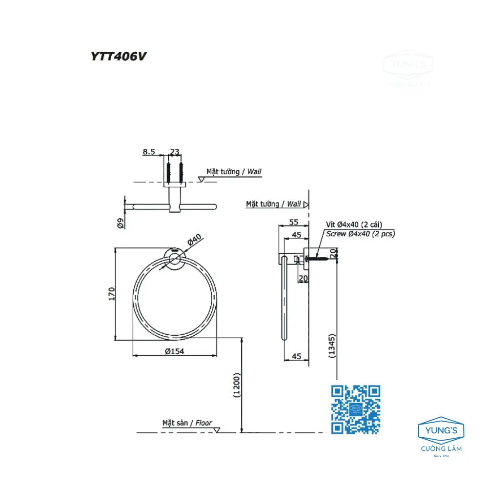Vòng treo khăn L YTT406V | Thiết Bị Vệ Sinh TOTO