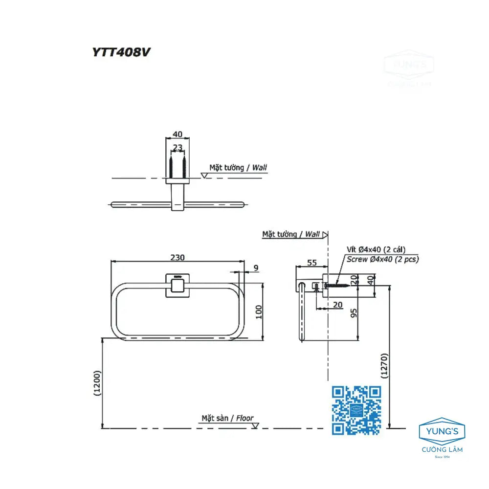 Vòng treo khăn L YTT408V | Thiết Bị Vệ Sinh TOTO